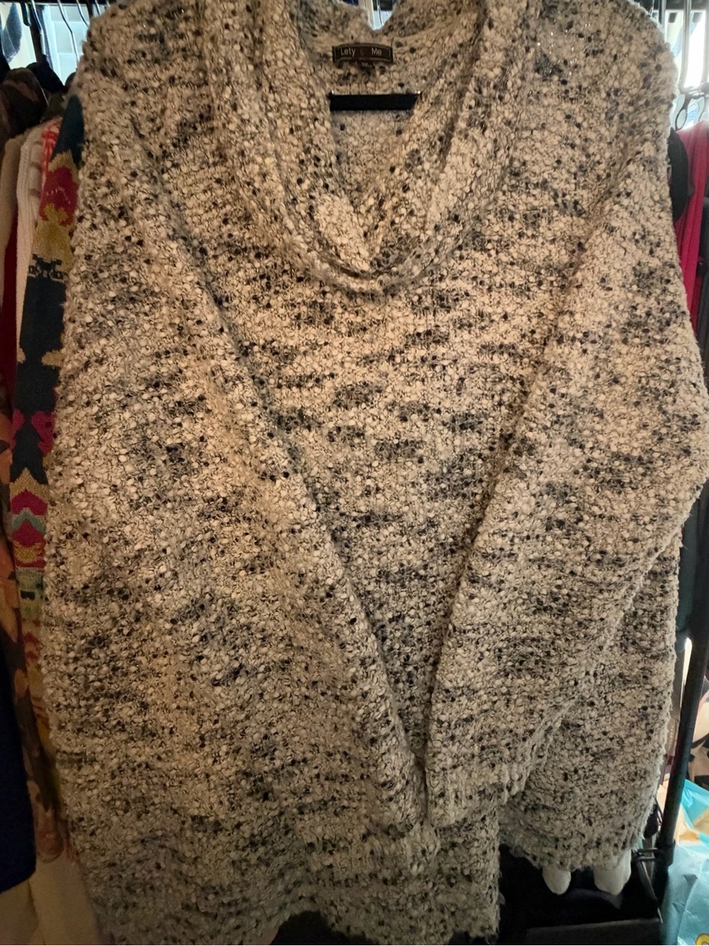 Lety & Me- Cozy Chunky Knit Sweater - Cream Black Metallic Speckle